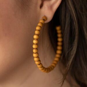 Elegant Wooden Beaded Hoop Earrings